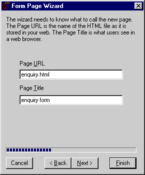 Form Page Wizard Dialog Box - Name the URL and Title