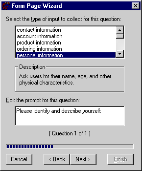 Form Page Wizard Dialog Box - Selecting the type of input  to collect for this question