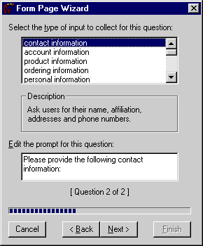 Form Wizard Dialog Box - Select the type of input to collect for this question