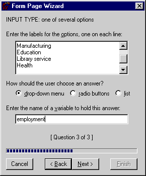 Form Wizard Dialog Box - Input Type: One of several Options