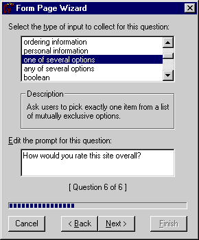 Form Wizard Dialog Box - Select the type of input to ask for this question