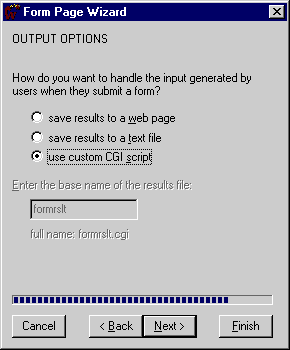 Form Wizard Dialog Box - Output options