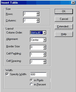 This dialog allows you to set the table properties