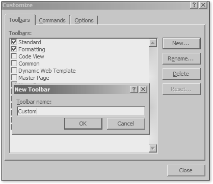 Customize Dialog Box.