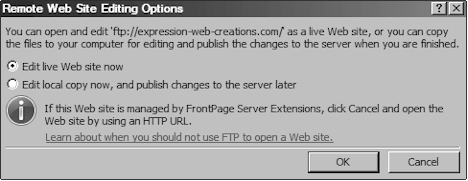 Remote Web Site Editing Options.