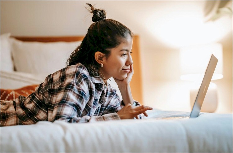 Girl working on computer.