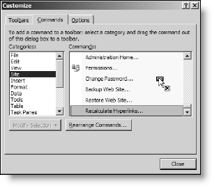 Customize - Site - Recalculate Hyperlinks Command.