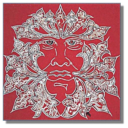 Pagan Art - Greenman in Red.